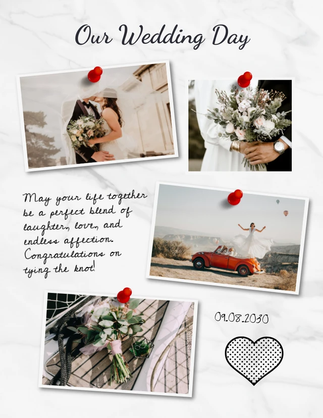 Light Grey Modern Marble Texture Wedding Day Photo Collages Template