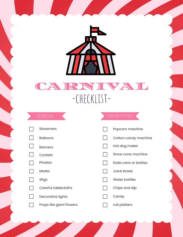 Red And Pink Carnival Checklist