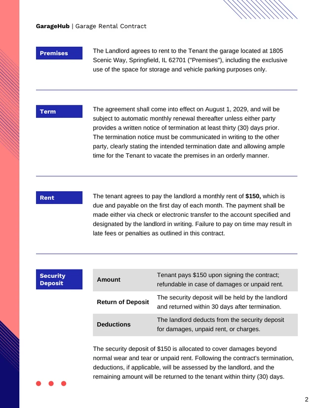 Garage Rental Contract Template - page 2