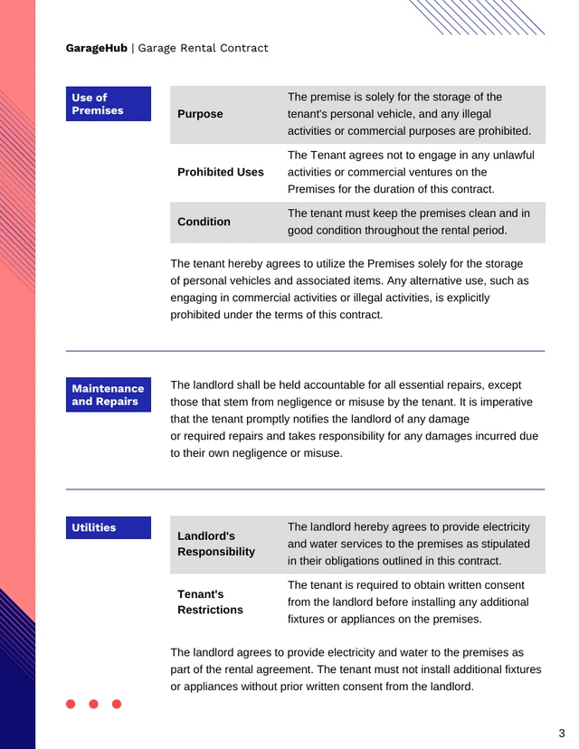 Garage Rental Contract Template - Page 3