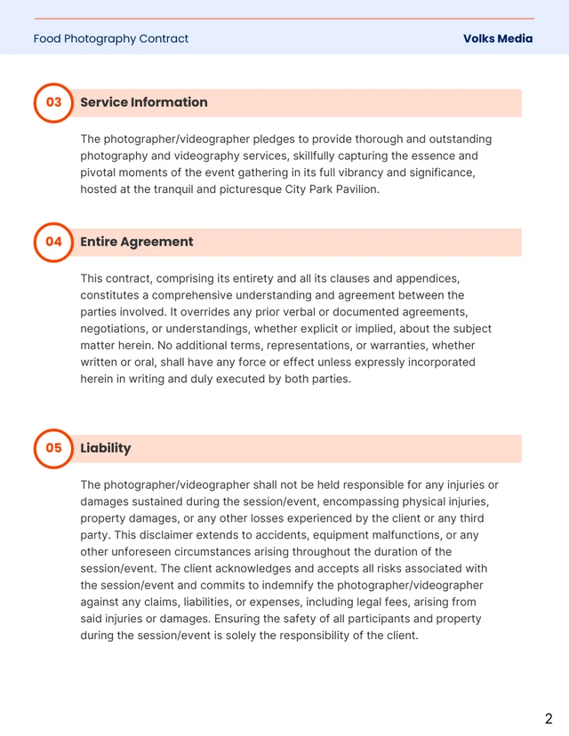 Food Photography Contract - صفحة 2
