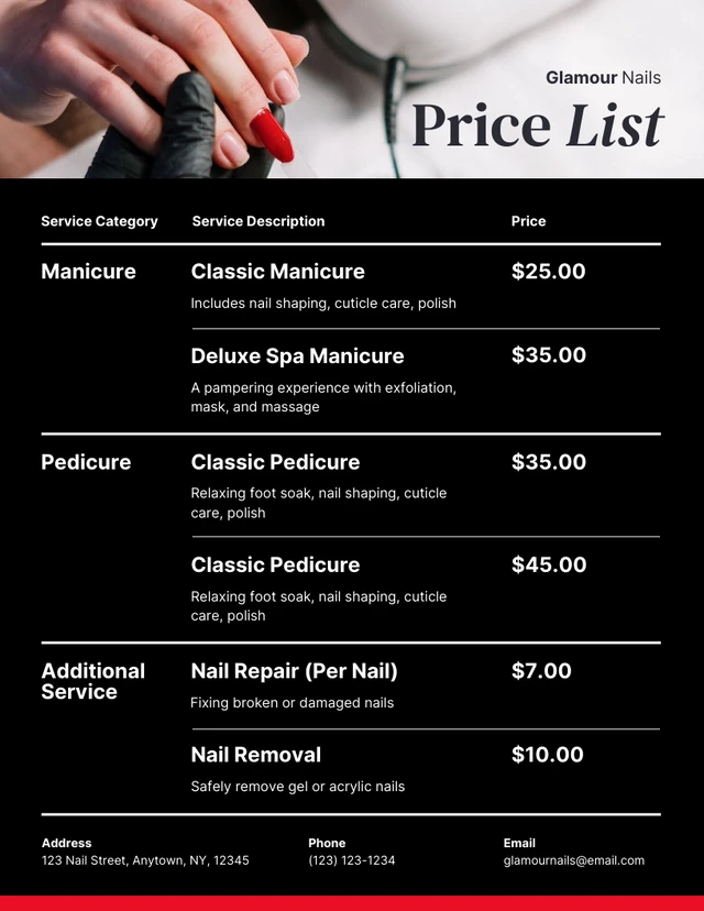 Dark Minimalist Nail Salon Price Lists Template
