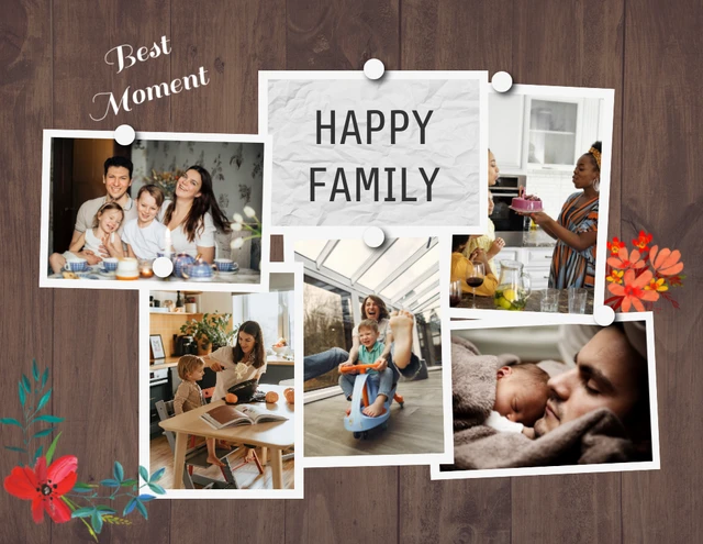 Brown And Grey Floral Family Love Collages Template