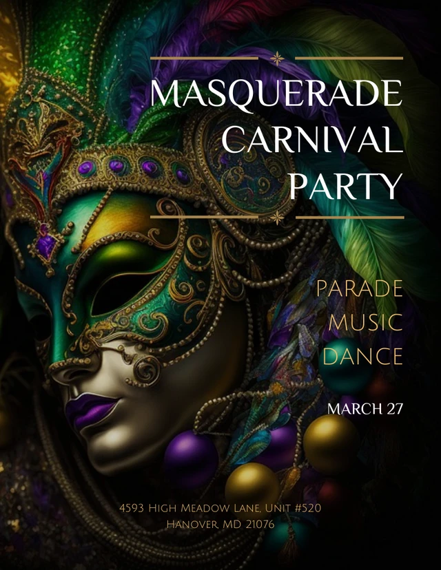 Modelo de pôster elegante para festa de carnaval de máscaras