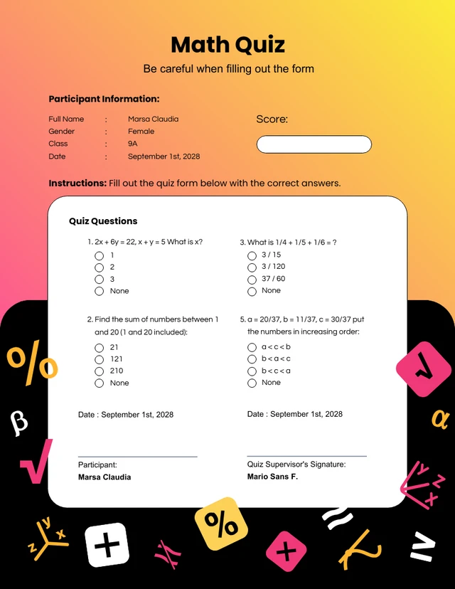 Colorful Simple Quiz Form Template