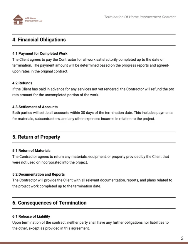 Termination Of Home Improvement Contract Template - Page 3