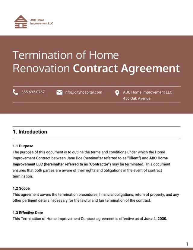 Termination Of Home Improvement Contract Template - Página 1