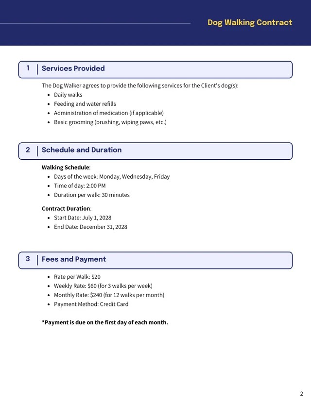 Dog Walking Contract Template - Seite 2