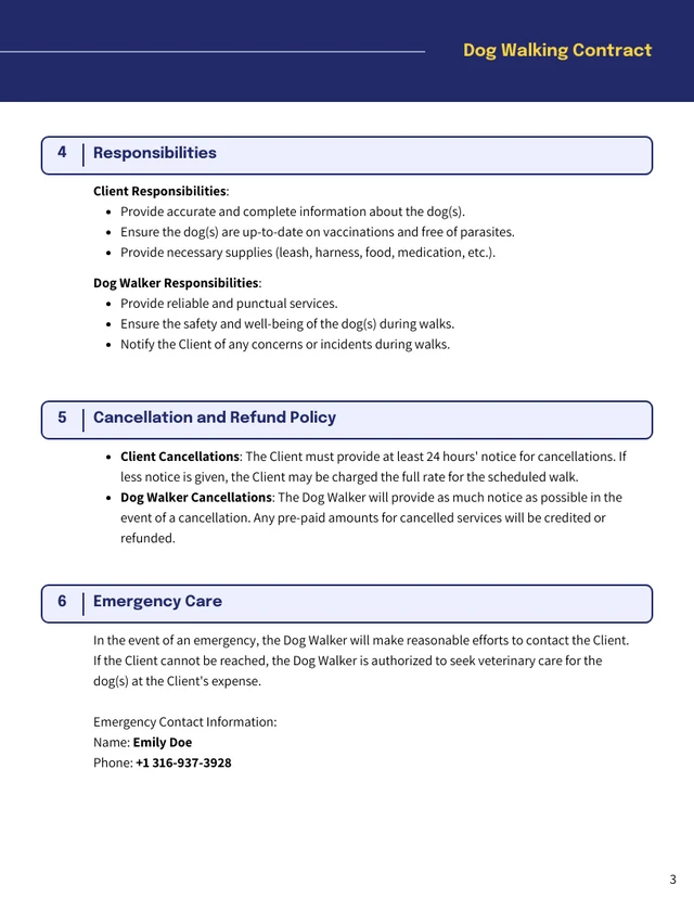 Dog Walking Contract Template - Pagina 3