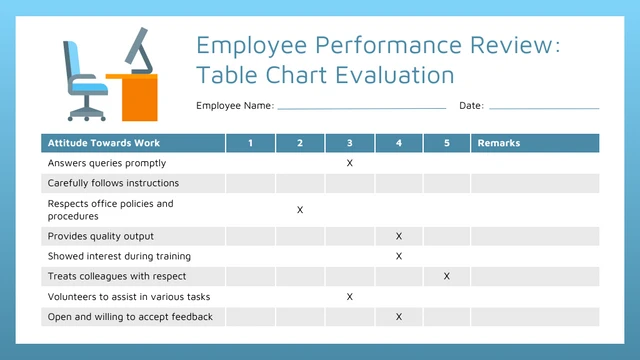 Blue and Gray Evaluation Review Table Chart Template