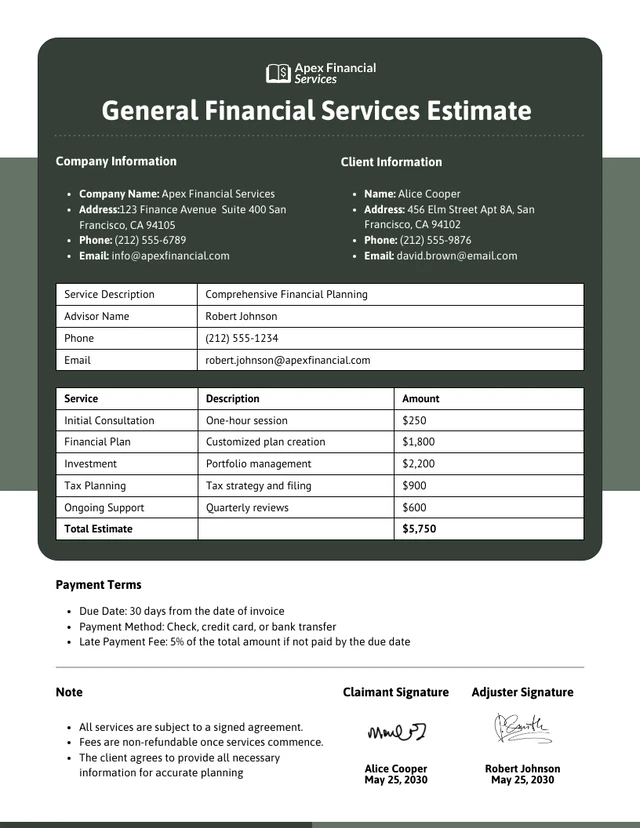 Plantilla de Estimación de Servicios Financieros Generales