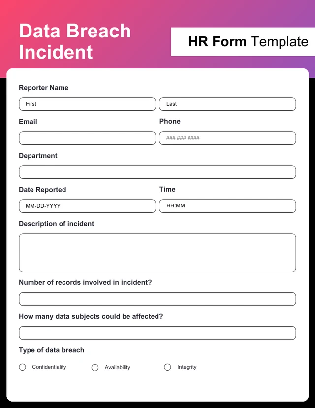 Magenta Gradient Data Breach Incident HR Form Template