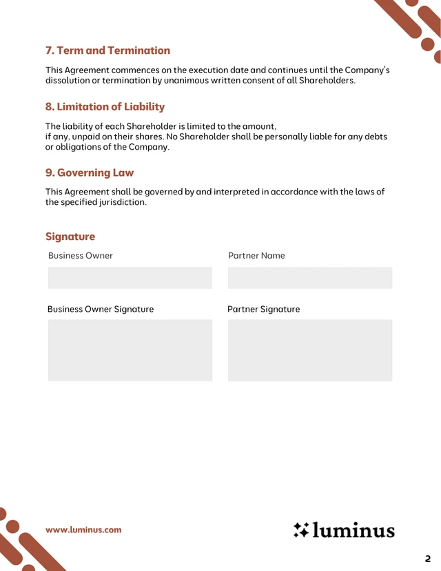Shareholder Contract Template - page 2