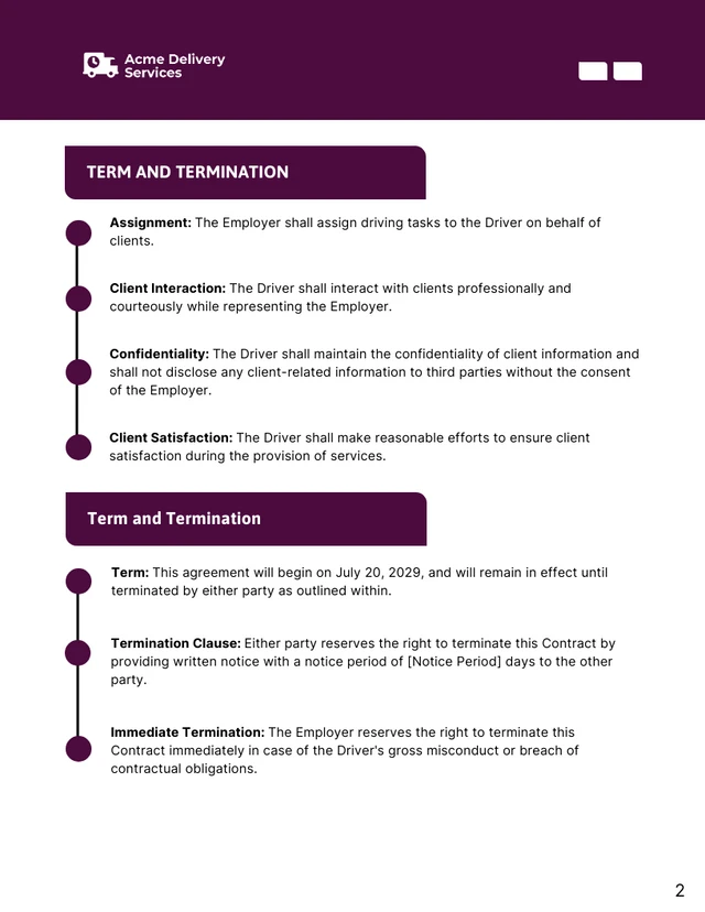 Driver Employment Contract Template - Page 2