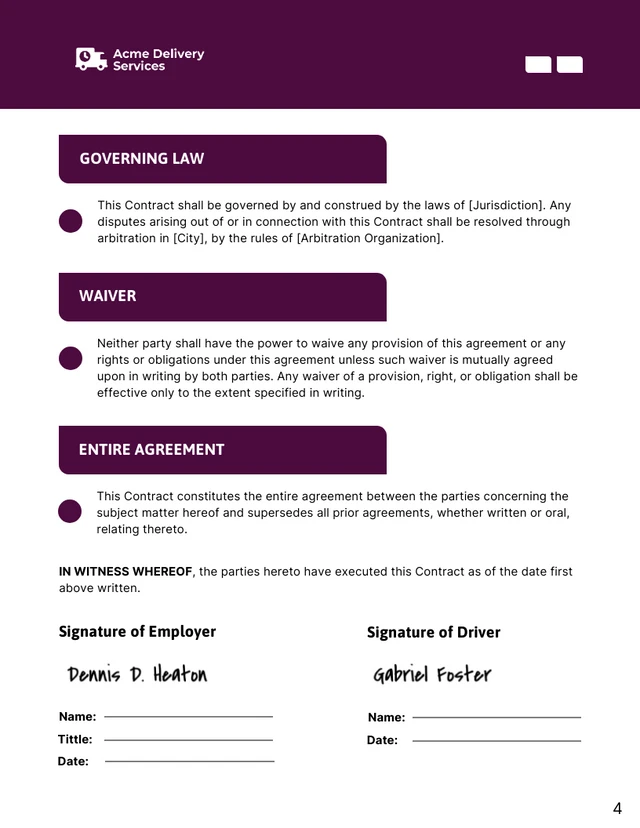 Driver Employment Contract Template - Seite 4