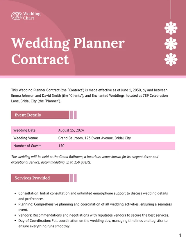 Wedding Planner Contract Template - page 1