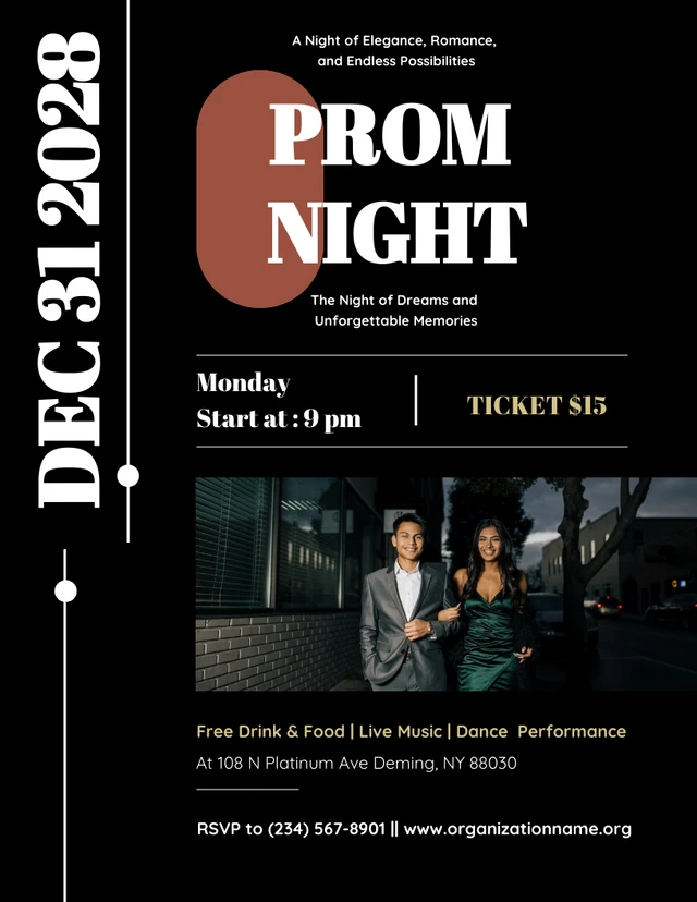 Black Aesthetic Simple Prom Night Poster Template