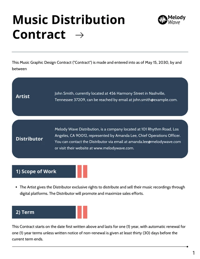 Music Distribution Contract Template Default - Página 1