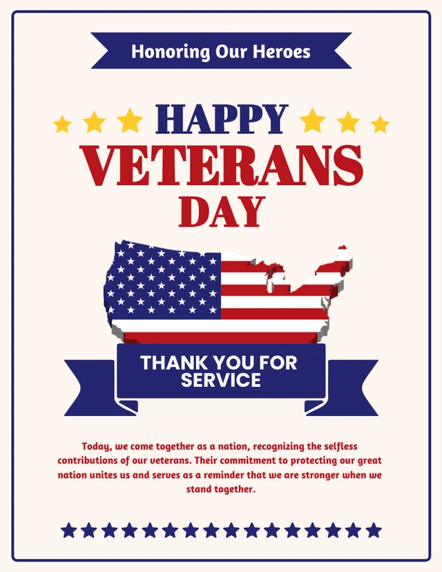 Cream Blue & Red Classic Illustrated Veterans Day Posters Template
