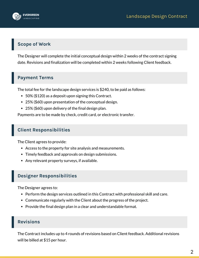 Landscape Design Contract Template - page 2