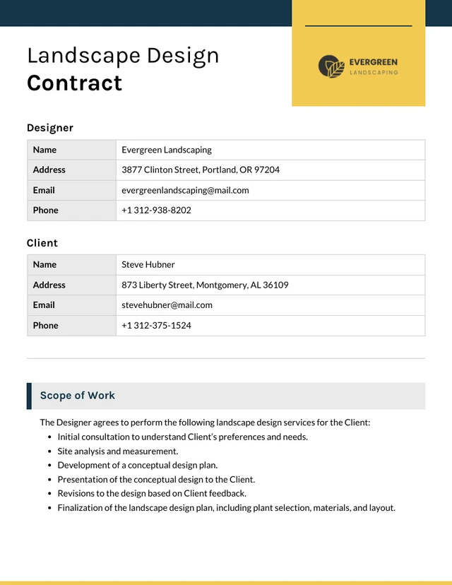 Landscape Design Contract Template - صفحة 1