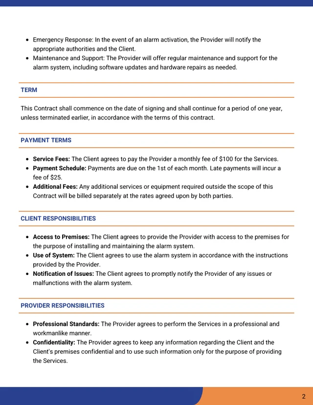 Alarm Monitoring Contract Template - Page 2