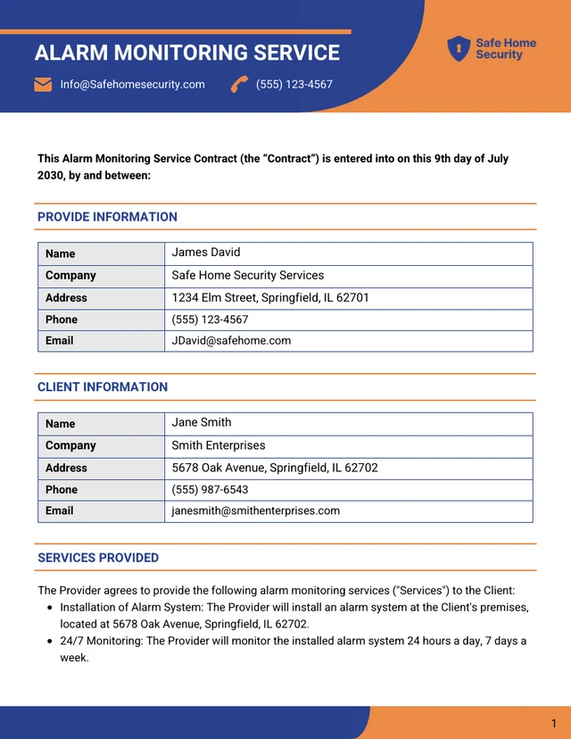 Alarm Monitoring Contract Template - Seite 1