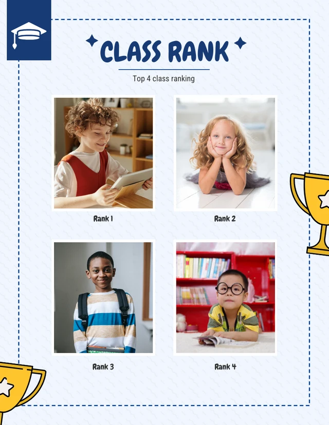 Blue class rank school photo collage Template