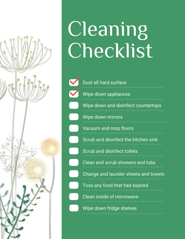 Green Modern Aesthetic Cleaning Checklist Template