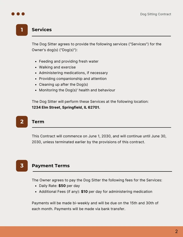 Dog Sitting Contract Template - Pagina 2