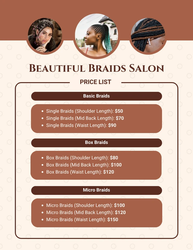 Braids Price List Template