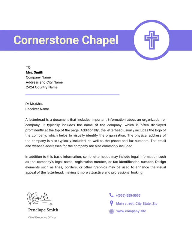White And Light Purple Church Chapel Letterhead Template
