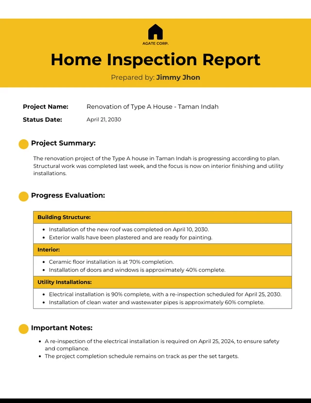 Modèle de rapport d'inspection de la maison