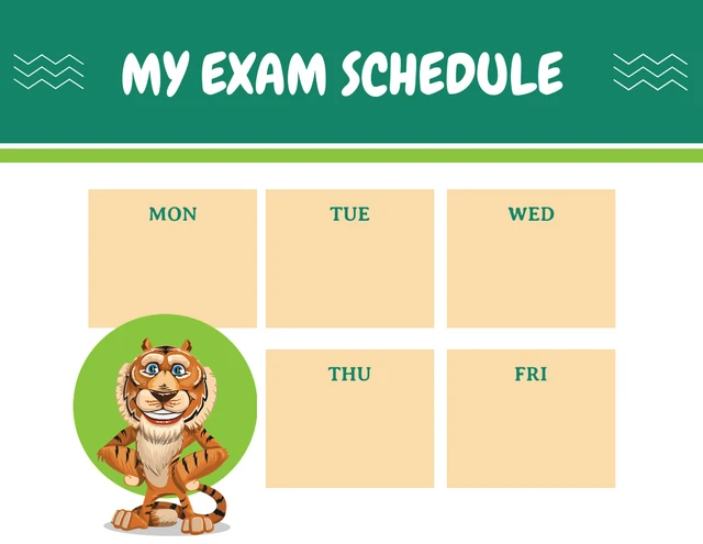 White And Green Simple Tiger Illustration My Exam Schedule Template