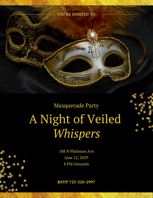 Dark Gold Masquerade Invitation Template