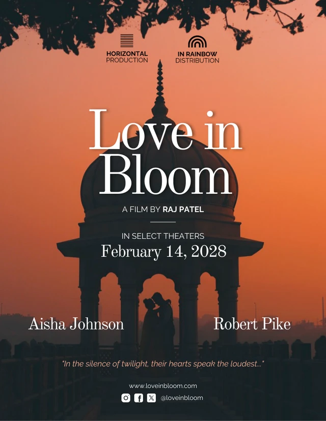 Plantilla de póster de película romántica.