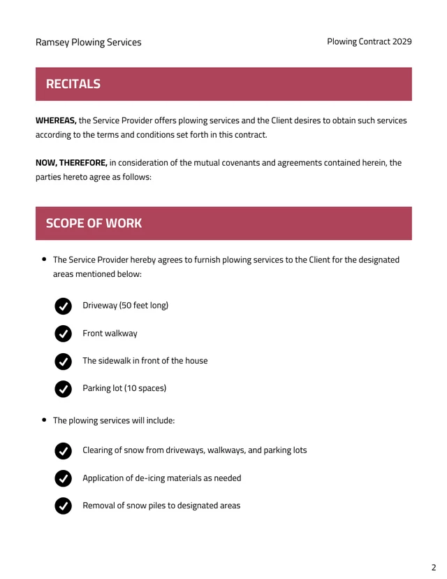 Plowing Contract Template - Page 2