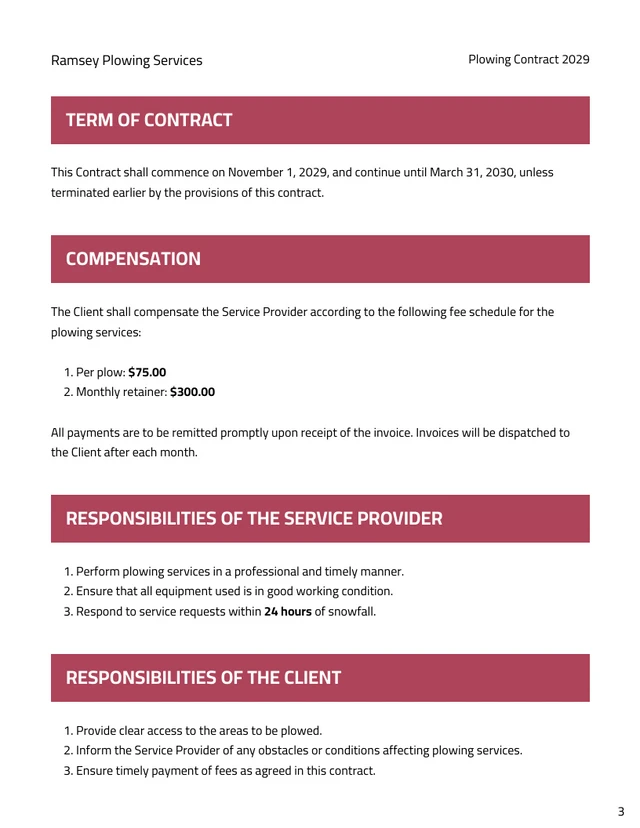 Plowing Contract Template - page 3