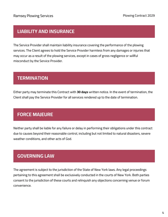 Plowing Contract Template - Page 4