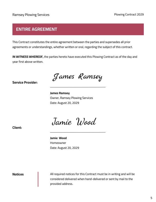 Plowing Contract Template - Page 5