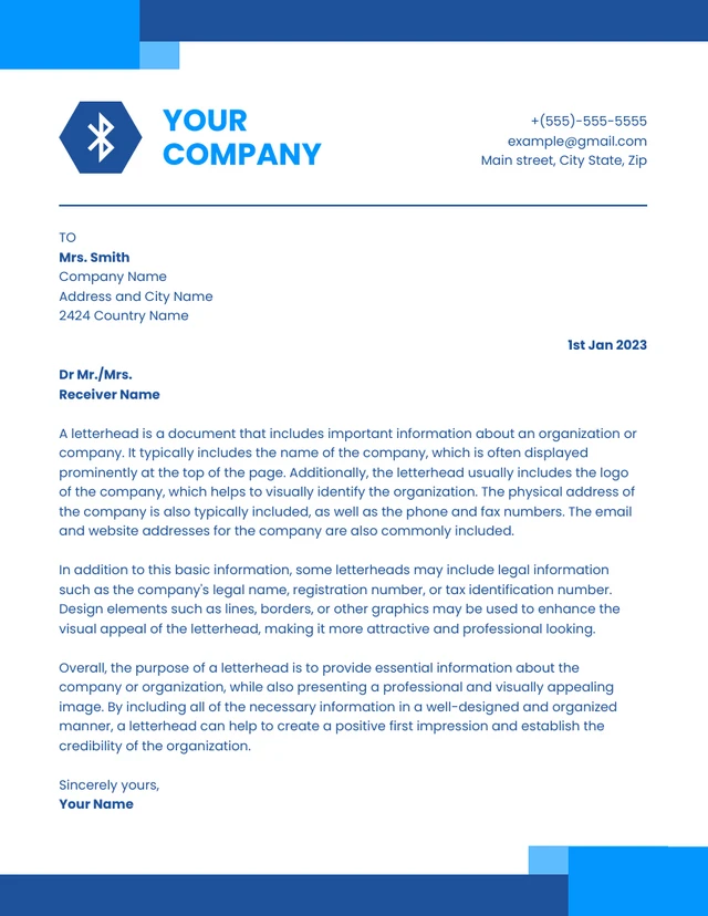 White And Blue Modern Business Corporate Letterhead Template