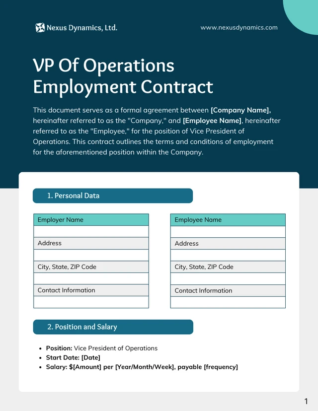 VP Of Operations Employment Contract Template - Seite 1