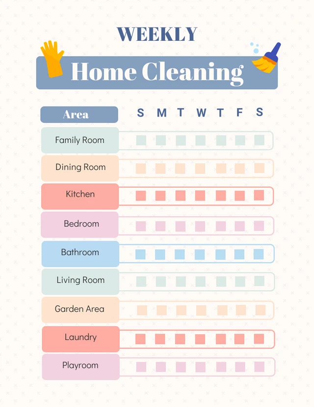 White Blue Weekly Home Cleaning  Template