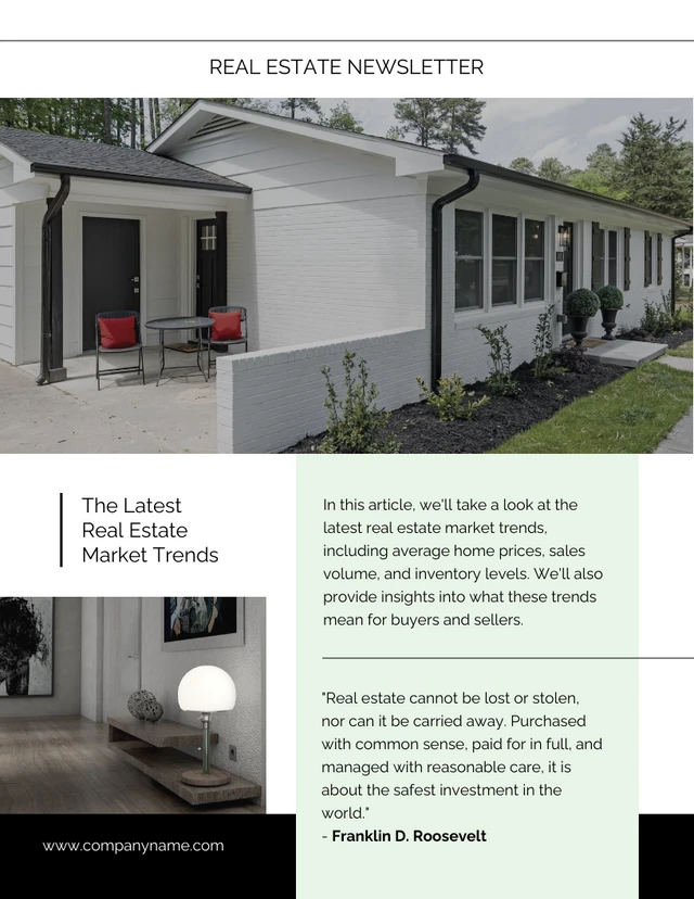 Minimalist White And Green Real Estate Newsletter
