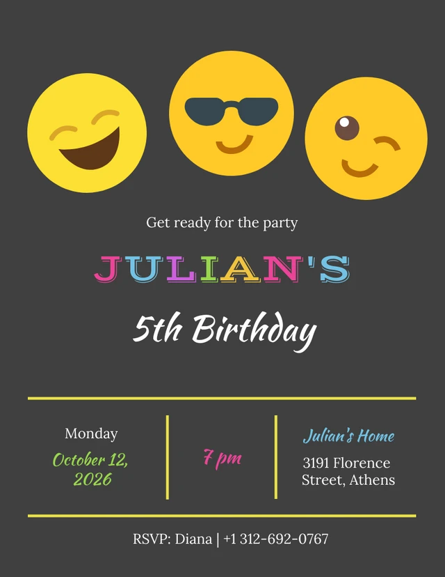 Fond sombre Emoji Birthday Party Invitation Template