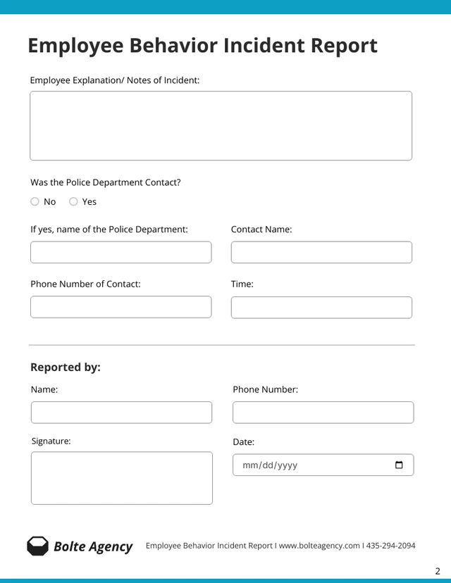 Employee Behavior Incident Report Template - Page 2