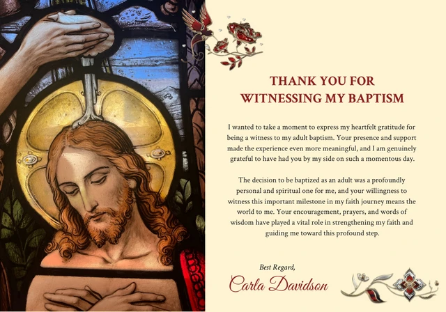 Broche rouge avec photo de Jésus du baptême Modèle de carte de remerciement