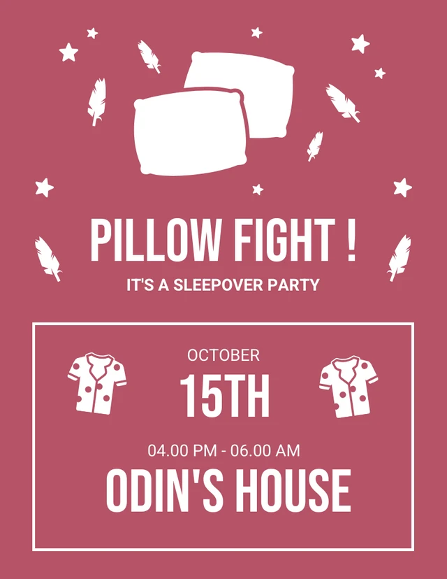 Pink And White Bold Illustrtaion Pillow Fight Sleepover Invitation Template
