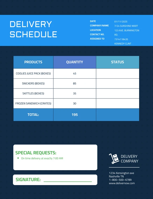 Delivery Schedule Template