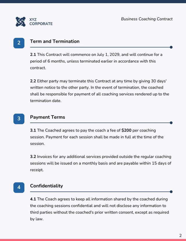 Business Coaching Contract Template - page 2